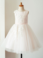 Blumenmädchen Kleider Hellrosa Abendkleider für Hochzeit Satingewebe ärmellos Prinzessin Hochzeit mit Rundkragen kleid blumenmädchen knielang