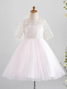 Blumenmädchen Kleider Hellrosa Abendkleider für Hochzeit Tüll Kurzarm Prinzessin Hochzeit mit Rundkragen kleid blumenmädchen knielang