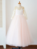 Blumenmädchen Kleider Hellrosa Abendkleider für Hochzeit Tüll Langarm Prinzessin Hochzeit mit Rundkragen kleid blumenmädchen bodenlang