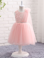 Blumenmädchen Kleider Hellrosa Abendkleider für Hochzeit Tüll ärmellos Prinzessin Hochzeit mit Rundkragen kleid blumenmädchen knielang