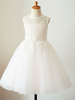 Blumenmädchen Kleider Hellrosa Abendkleider für Hochzeit Tüll ärmellos Prinzessin Hochzeit mit Rundkragen kleid blumenmädchen knielang