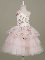 Blumenmädchen Kleider Hellrosa Abendkleider für Hochzeit Satingewebe ärmellos A-Linie- Hochzeit Einschulter kleid blumenmädchen knielang