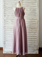 Blumenmädchen Kleider Kamee Rosa Abendkleider für Hochzeit Chiffon ärmellos Prinzessin Hochzeit mit Halter kleid blumenmädchen bodenlang