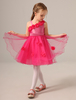 Blumenmädchen Kleider Knallrosa Abendkleider für Hochzeit Satingewebe ärmellos Prinzessin Hochzeit Einschulter kleid blumenmädchen knielang