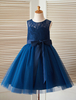 Blumenmädchen Kleider Königsblau Abendkleider für Hochzeit Satingewebe Kleinkinder Festkleider ärmellos Prinzessin Hochzeit mit Rundkragen
