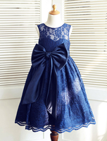 Blumenmädchen Kleider Königsblau Abendkleider für Hochzeit Satingewebe ärmellos Prom- Hochzeit mit Rundkragen kleid blumenmädchen knielang