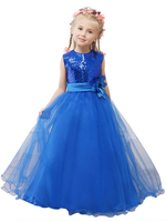 Blumenmädchen Kleider Königsblau Abendkleider für Hochzeit Tüll ärmellos Prinzessin Hochzeit mit Rundkragen kleid blumenmädchen bodenlang