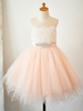 Blumenmädchen Kleider Lachsrosa Abendkleider für Hochzeit Tüll ärmellos Prinzessin Hochzeit mit Rundkragen kleid blumenmädchen knielang