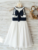 Blumenmädchen Kleider milchweiß Abendkleider für Hochzeit Chiffon ärmellos A-Linie- Hochzeit mit Rundkragen kleid blumenmädchen knielang