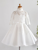 Blumenmädchen Kleider milchweiß Abendkleider für Hochzeit Satingewebe 1/2 Ärmel Prinzessin Hochzeit Halskragen kleid blumenmädchen knielang