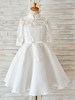 Blumenmädchen Kleider milchweiß Abendkleider für Hochzeit Satingewebe 1/2 Ärmel Prinzessin Hochzeit Halskragen kleid blumenmädchen knielang