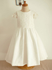 Blumenmädchen Kleider milchweiß Abendkleider für Hochzeit Satingewebe Kurzarm Prinzessin Hochzeit mit Rundkragen kleid blumenmädchen knielang