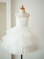 Blumenmädchen Kleider milchweiß Abendkleider für Hochzeit Satingewebe ärmellos Prinzessin Hochzeit mit Rundkragen kleid blumenmädchen knielang
