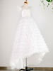 Blumenmädchen Kleider milchweiß Abendkleider für Hochzeit Tüll Kurzarm Prinzessin Hochzeit mit Rundkragen kleid blumenmädchen und Schleppe
