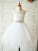 Blumenmädchen Kleider milchweiß Abendkleider für Hochzeit Tüll ärmellos Prinzessin Hochzeit Illusion Ausschnitt kleid blumenmädchen knielang