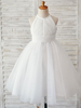 Blumenmädchen Kleider milchweiß Abendkleider für Hochzeit Tüll ärmellos Prinzessin Hochzeit mit Rundkragen kleid blumenmädchen knielang
