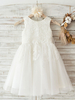 Blumenmädchen Kleider milchweiß Abendkleider für Hochzeit Tüll ärmellos Prinzessin Hochzeit mit Rundkragen kleid blumenmädchen knielang