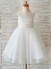 Blumenmädchen Kleider milchweiß Abendkleider für Hochzeit Tüll ärmellos Prinzessin Hochzeit mit Rundkragen kleid blumenmädchen knielang