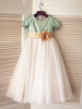 Blumenmädchen Kleider Mintgrün Abendkleider für Hochzeit mit Pailletten bestickt Kurzarm Prinzessin Hochzeit und Rundkragen bodenlang