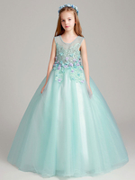 Blumenmädchen Kleider Mintgrün Abendkleider für Hochzeit Organza ärmellos Prinzessin Hochzeit mit Rundkragen kleid blumenmädchen bodenlang
