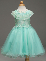 Blumenmädchen Kleider Mintgrün Abendkleider für Hochzeit Tüll ärmellos Prinzessin Hochzeit mit Rundkragen kleid blumenmädchen knielang