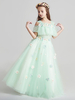Blumenmädchen Kleider Pastellgrün Abendkleider für Hochzeit Organza Kurzarm Prinzessin Hochzeit mit Carmenausschnitt kleid blumenmädchen bodenlang