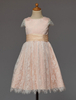 Blumenmädchen Kleider Peach Abendkleider für Hochzeit Spitze Kleinkinder Festkleider Kurzarm A-Linie- Hochzeit mit Rundkragen kleid blumenmädchen