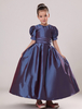 Blumenmädchen Kleider Pflaume Abendkleider für Hochzeit Taft Kinder Ballkleider Kurzarm Prinzessin Hochzeit mit Rundkragen kleid blumenmädchen