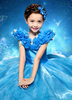 Blumenmädchen Kleider Prinzessin Blau Abendkleider für Hochzeit knöchellang mit Carmenausschnitt Organza Kurzarm kleid blumenmädchen
