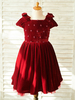 Blumenmädchen Kleider Prinzessin Burgunderrot Abendkleider für Hochzeit knielang viereckiger Ausschnitt Hochzeit Tüll Kurzarm kleid blumenmädchen