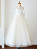 Blumenmädchen Kleider Prinzessin Champagner Abendkleider für Hochzeit bodenlang viereckiger Ausschnitt Hochzeit Tüll ärmellos