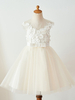 Blumenmädchen Kleider Prinzessin Champagner Abendkleider für Hochzeit knielang mit Rundkragen Hochzeit Tüll Kurzarm kleid blumenmädchen Knöpfe