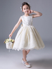 Blumenmädchen Kleider Prinzessin Champagner Abendkleider für Hochzeit knielang mit Rundkragen Satingewebe ärmellos kleid blumenmädchen
