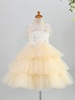 Blumenmädchen Kleider Prinzessin Champagner Abendkleider für Hochzeit knielang mit Rundkragen Tüll ärmellos kleid blumenmädchen