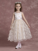 Blumenmädchen Kleider Prinzessin Champagner Abendkleider für Hochzeit wadenlang viereckiger Ausschnitt Spitze mit Reißverschluss