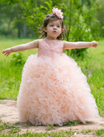 Blumenmädchen Kleider Prinzessin Champagner Abendkleider für Hochzeit knöchellang mit Rundkragen Chiffon ärmellos kleid blumenmädchen