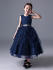 Blumenmädchen Kleider Prinzessin Dunkelmarineblau Abendkleider für Hochzeit knöchellang mit Rundkragen Satingewebe ärmellos kleid blumenmädchen