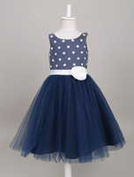 Blumenmädchen Kleider Prinzessin Dunkelmarineblau Abendkleider für Hochzeit knielang mit Rundkragen Satingewebe ärmellos kleid blumenmädchen
