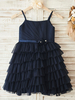 Blumenmädchen Kleider Prinzessin Dunkelmarineblau Abendkleider für Hochzeit knielang viereckiger Ausschnitt Tüll ärmellos kleid blumenmädchen