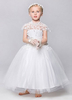 Blumenmädchen Kleider Prinzessin Elfenbeinfarbe Abendkleider für Hochzeit knöchellang Designender Ausschnitt Satingewebe Kurzarm