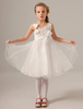 Blumenmädchen Kleider Prinzessin Elfenbeinfarbe Abendkleider für Hochzeit knielang Einschulter Organza ärmellos kleid blumenmädchen
