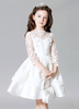 Blumenmädchen Kleider Prinzessin Elfenbeinfarbe Abendkleider für Hochzeit knielang mit Bateau-Kragen Satingewebe 3/4 Ärmel kleid blumenmädchen