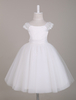 Blumenmädchen Kleider Prinzessin Elfenbeinfarbe Abendkleider für Hochzeit knielang mit Bateau-Kragen Tüll ärmellos kleid blumenmädchen