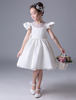 Blumenmädchen Kleider Prinzessin Elfenbeinfarbe Abendkleider für Hochzeit knielang mit Rundkragen Satingewebe Kurzarm kleid blumenmädchen