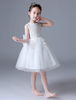 Blumenmädchen Kleider Prinzessin Elfenbeinfarbe Abendkleider für Hochzeit knielang mit Rundkragen Satingewebe ärmellos kleid blumenmädchen