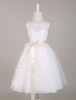 Blumenmädchen Kleider Prinzessin Elfenbeinfarbe Abendkleider für Hochzeit knielang mit Rundkragen Tüll ärmellos kleid blumenmädchen
