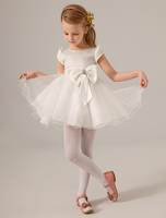 Blumenmädchen Kleider Prinzessin Elfenbeinfarbe Abendkleider für Hochzeit Mini-Kleid mit Rundkragen Organza ärmellos kleid blumenmädchen