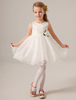 Blumenmädchen Kleider Prinzessin Elfenbeinfarbe Abendkleider für Hochzeit Mini-Kleid mit Rundkragen Tüll ärmellos kleid blumenmädchen