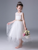 Blumenmädchen Kleider Prinzessin Elfenbeinfarbe Abendkleider für Hochzeit wadenlang mit Rundkragen Hochzeit Satingewebe ärmellos