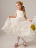 Blumenmädchen Kleider Prinzessin Elfenbeinfarbe Abendkleider für Hochzeit wadenlang mit Rundkragen Organza ärmellos kleid blumenmädchen